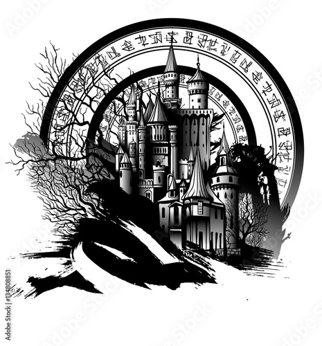 the old gray castle with high towers, the characters mean nothin