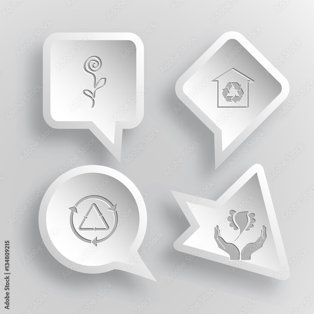 4 images: flower, protection of nature, recycle symbol, bird in 4 images: flower, protection of nature, recycle symbol, bird in