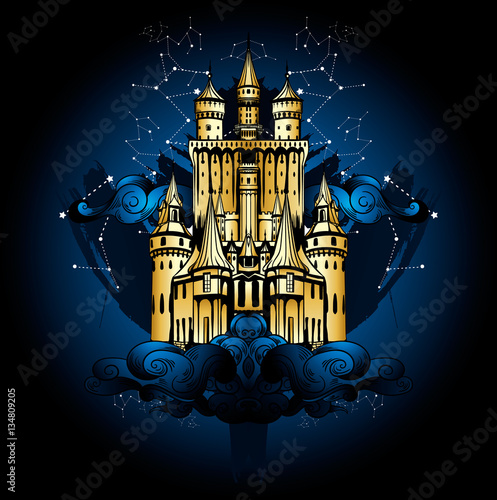 majestic castle floating in the clouds