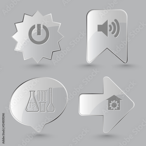 4 images: switch element, loudspeaker, chemical test tubes, repa