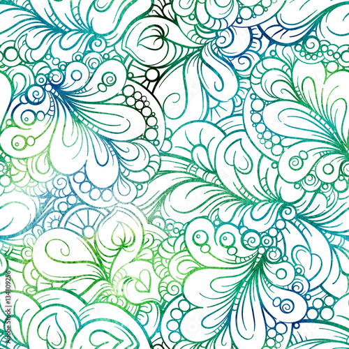Abstract floral seamless pattern. Vibrant blue and green colors background.
