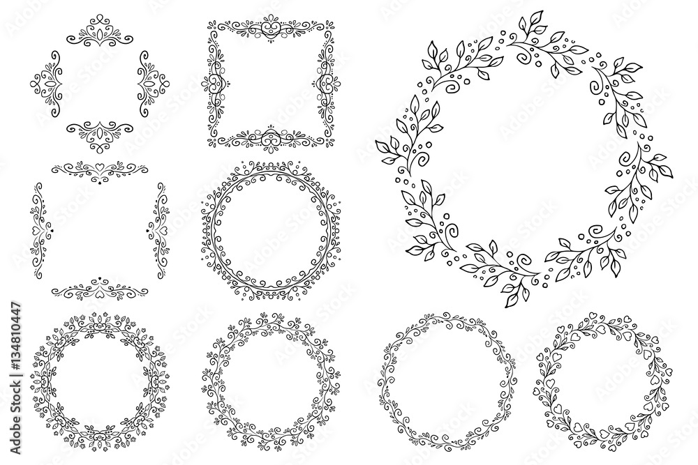 vector set hand drawing frame black isolated on white background