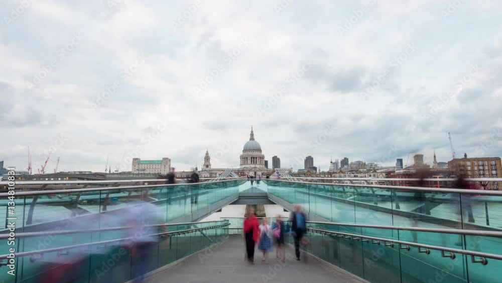 Millennium Bridge people, view of St Paul's Cathedral, London, England Millennium Bridge people, view of St Paul's Cathedral, London, England