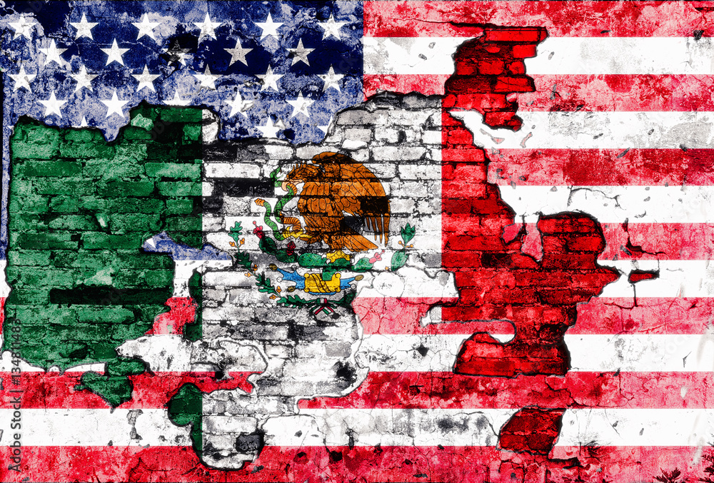 flags of USA and Mexico painted on cracked wall Stock Photo | Adobe Stock