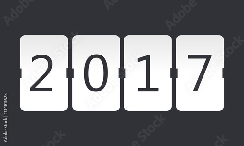 Digital flip numbers 2017 on dark background. Signs and symbols on scoreboard. Vector illustration 