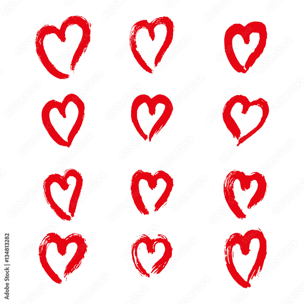 Vector hand-painted ink illustration with hearts Vector hand-painted ink illustration with hearts