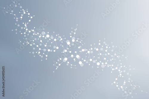Structure molecule and communication Dna, atom, neurons. Science concept for your design. Connected lines with dots. Medical, technology, chemistry, science background. Vector illustration