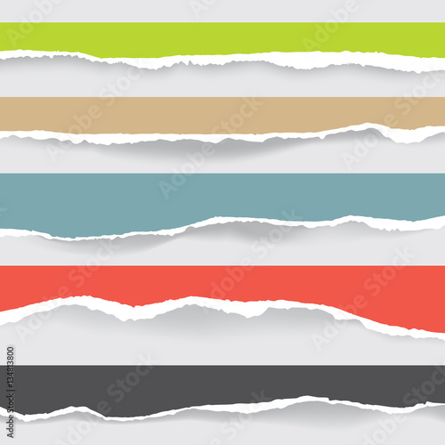 set of multicolor ripped paper and transparent background 