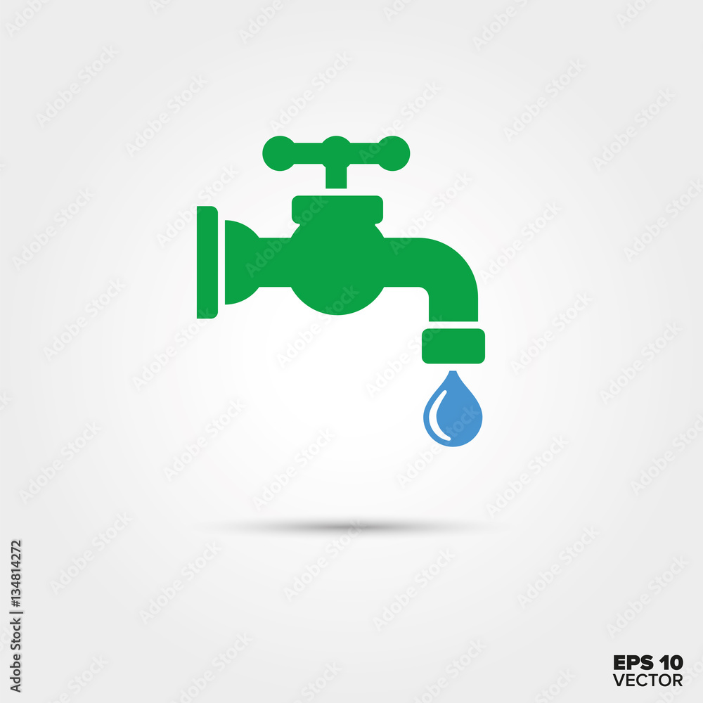 Water faucet with blue drop Icon. Saving water Symbol. Water faucet with blue drop Icon. Saving water Symbol.