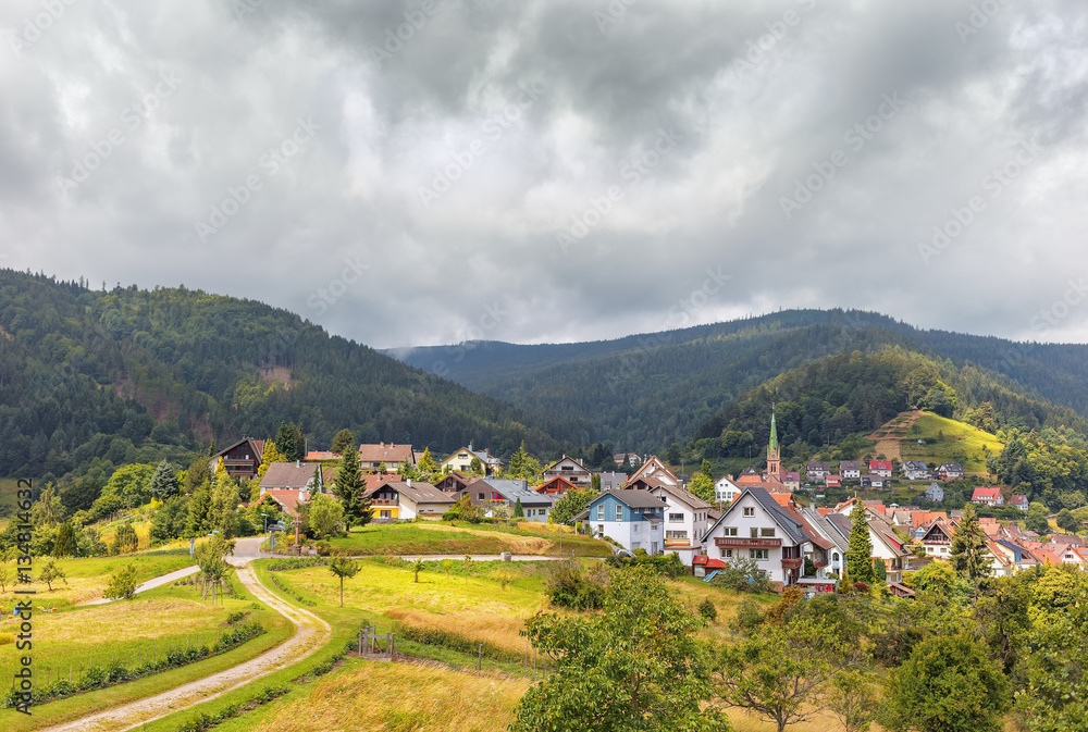  Beautiful panoramic view of the mountain village Bermersbach..Germany.Schwarzwald.