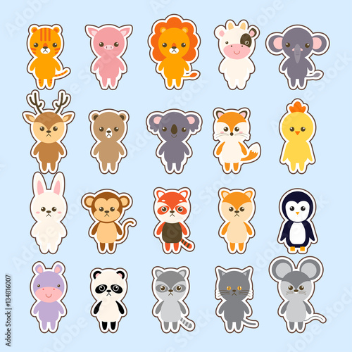 Set of animals cartoon vector illustration. A collection of small lovely and funny animals logo, icons or mascots. Little animals in the children's book character style.