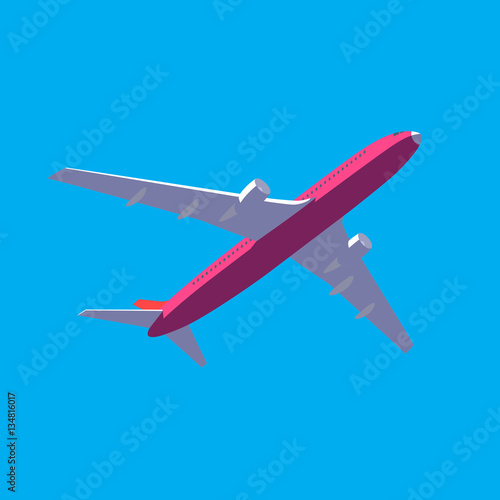 airplane bottom view, pink color, isolated vector illustration