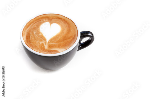 Obraz na płótnie Coffee cup of heart shape latte art on white background isolated w salonie