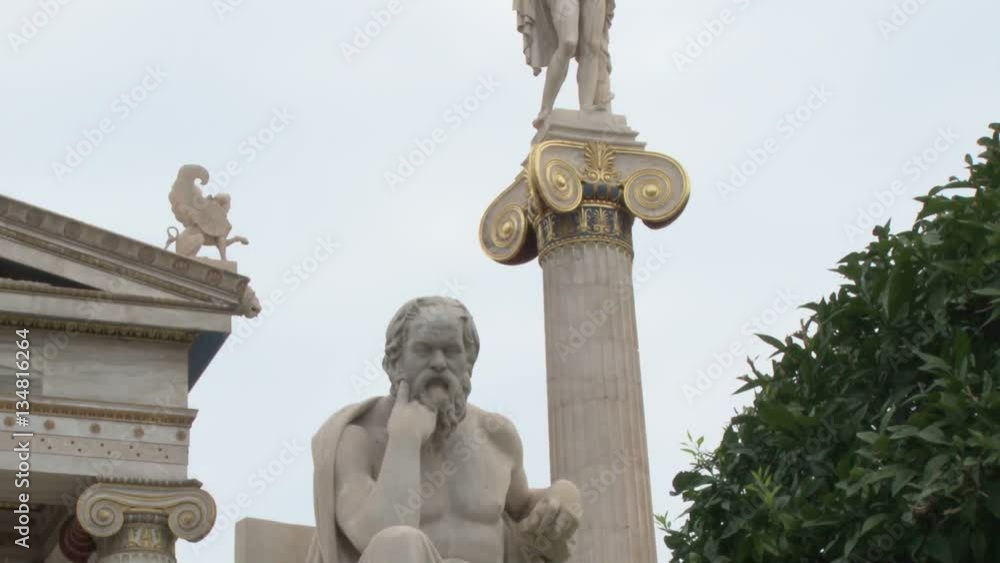 Tilt to the statue of Socrates from the column of Apollo beside the ...