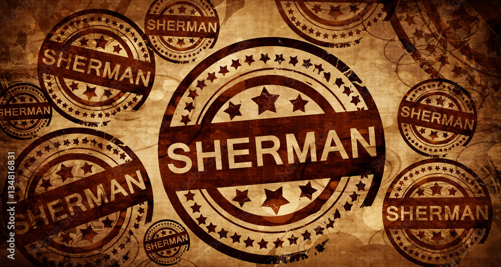 sherman, vintage stamp on paper background