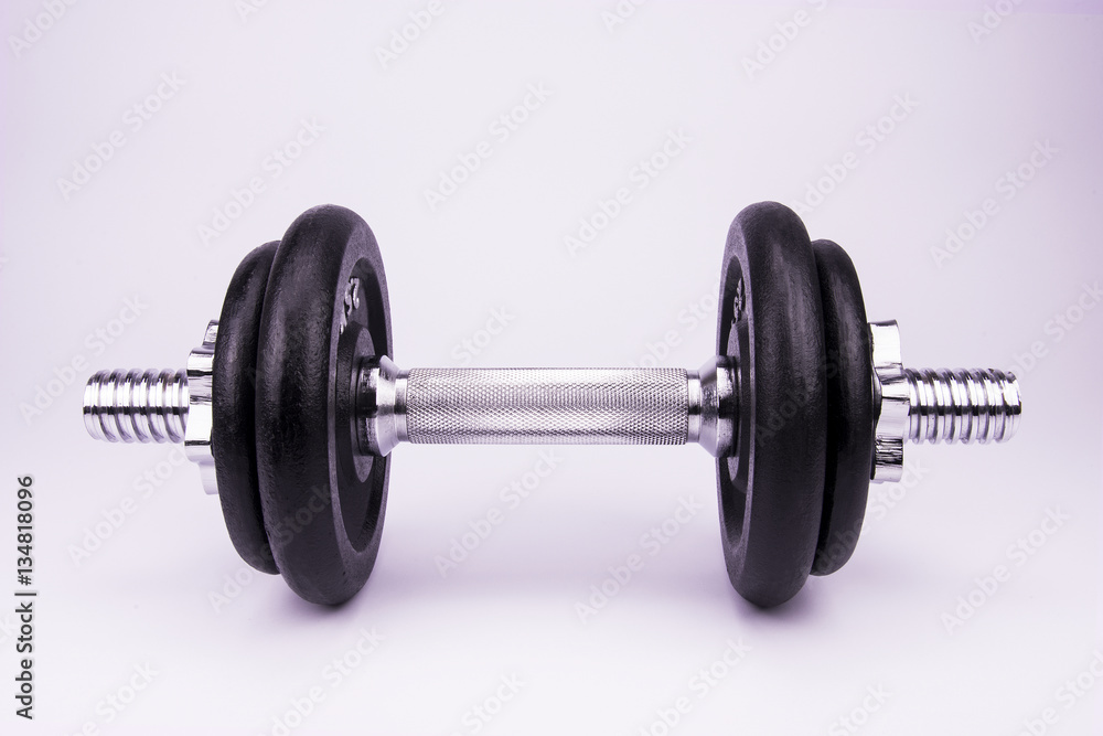 Black dumbbell on white background Black dumbbell on white background