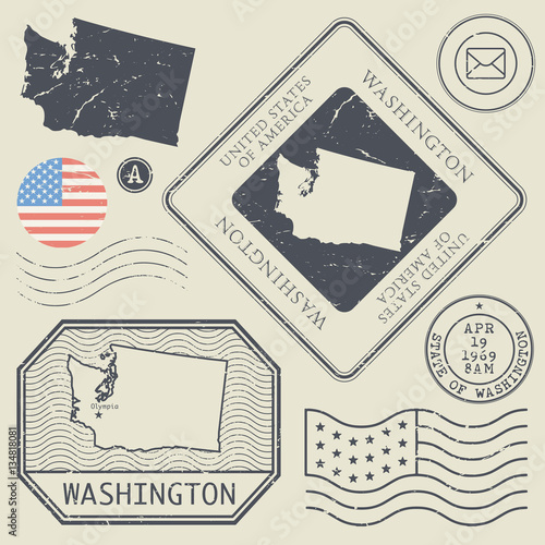 Retro vintage postage stamps set Washington, United States