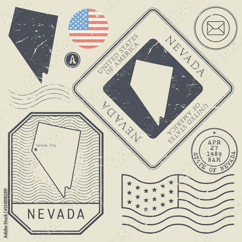 Retro vintage postage stamps set Nevada, United States