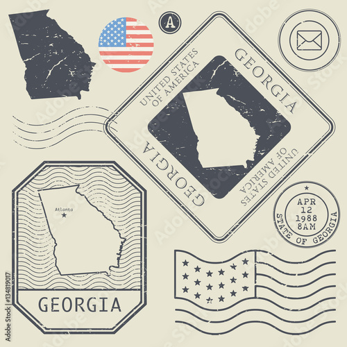 Retro vintage postage stamps set Georgia, United States