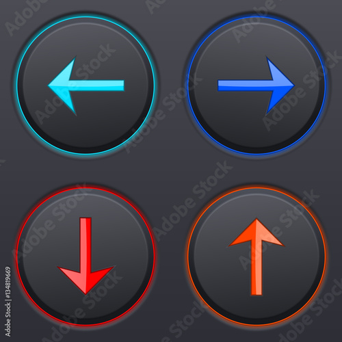 Black buttons with colored arrows. Up, down, right, left