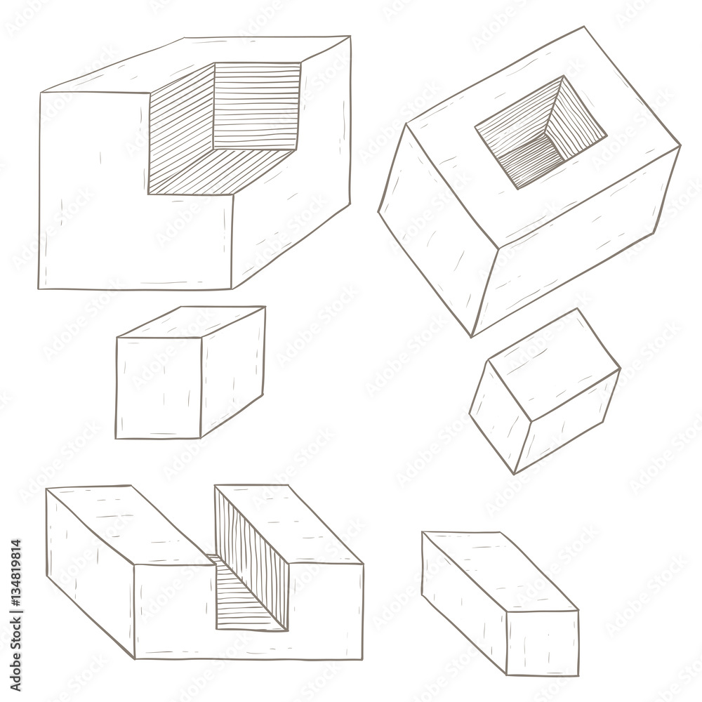 Geometric figures. Cube shapes. Hand drawn sketch Geometric figures. Cube shapes. Hand drawn sketch