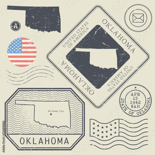 Retro vintage postage stamps set Oklahoma, United States
