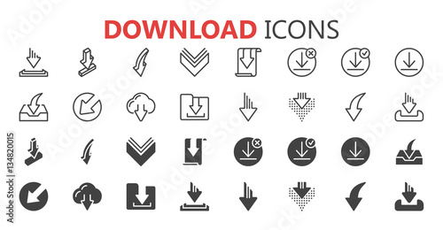 Download icon. Upload button. Load symbol. Round colourful 11 buttons. Vector