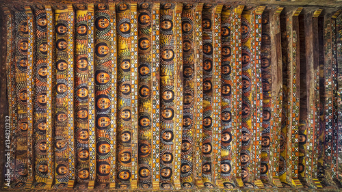 Obraz na płótnie Gondar. Debre Birhan Selassie Church (Trinity and Mountain of Light). The ceiling covered with the faces of winged cherubs - examples of Ethiopian church art (17th century) w salonie