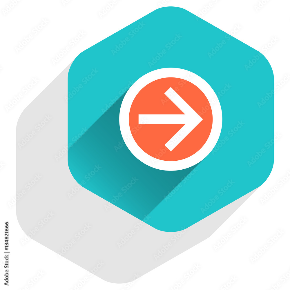 Flat arrow sign round icon hexagon button Flat arrow sign round icon hexagon button
