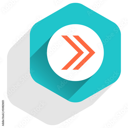 Flat arrow sign round icon hexagon button