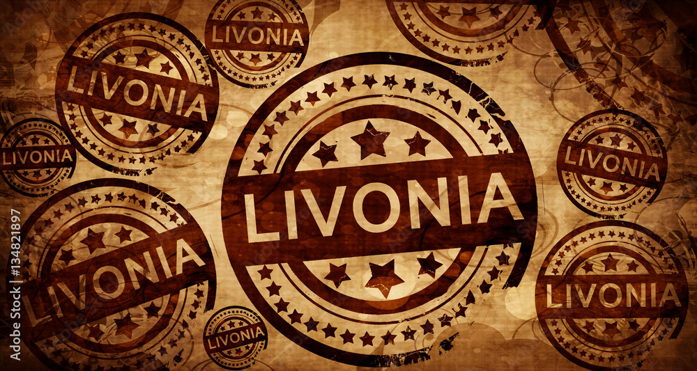 livonia, vintage stamp on paper background
