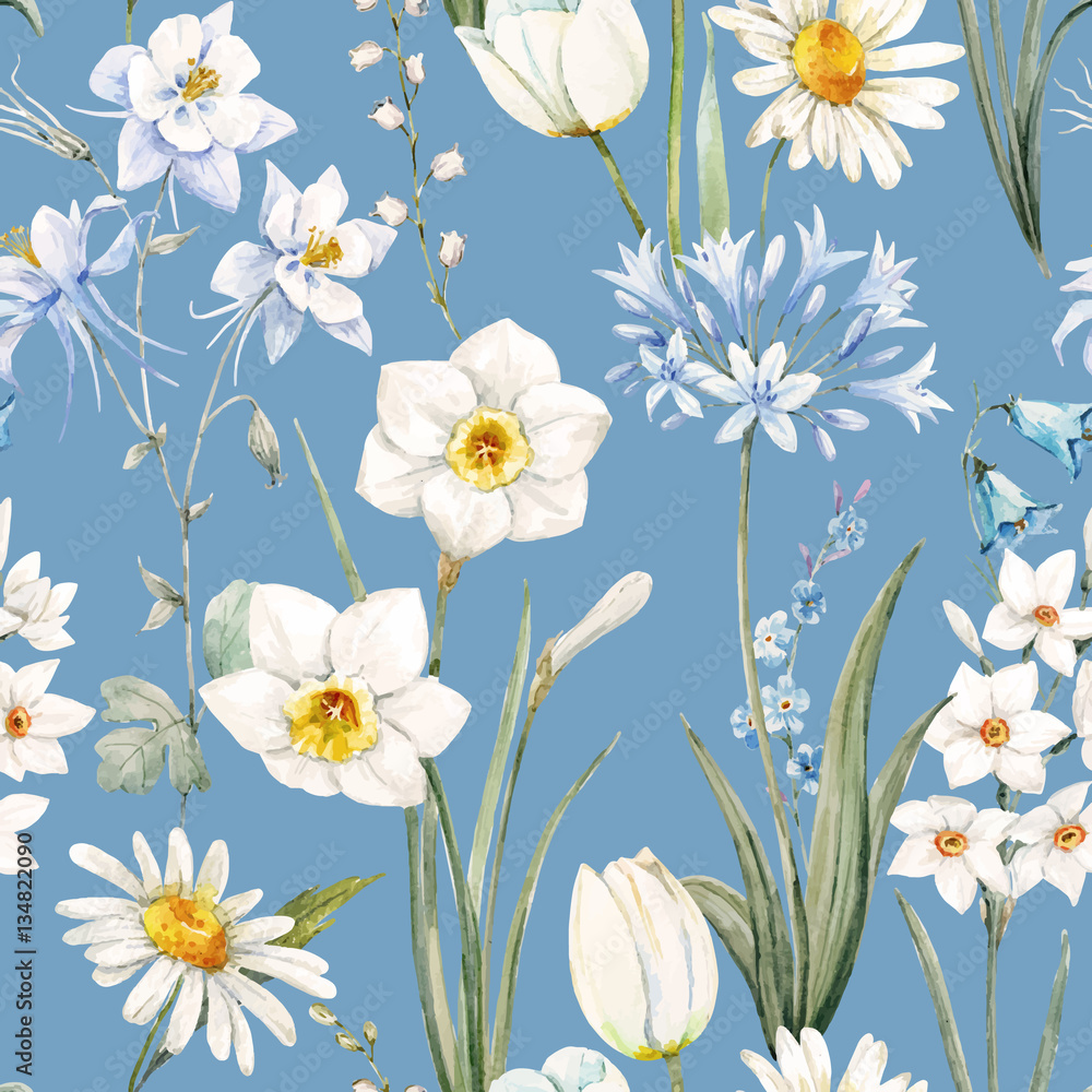 Watercolor vector floral pattern Stock Vector | Adobe Stock