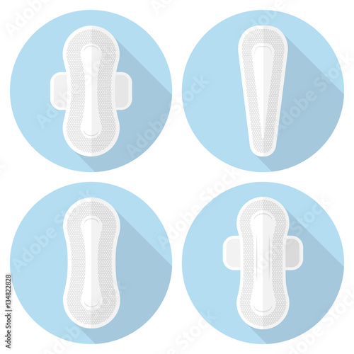 Set of vector icons feminine sanitary pads. Illustration of feminine hygiene products in a flat style.