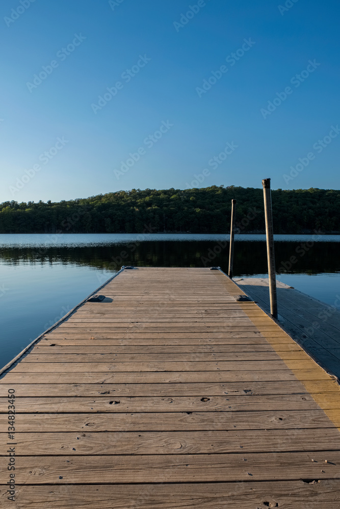 Dock at Lake Sebago, Harriman State Park, New York, USA.