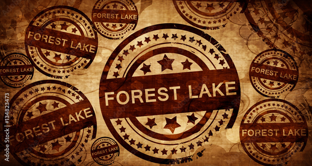 forest lake, vintage stamp on paper background