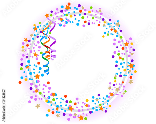 Circle frame Carnival with confetti all colors and curls