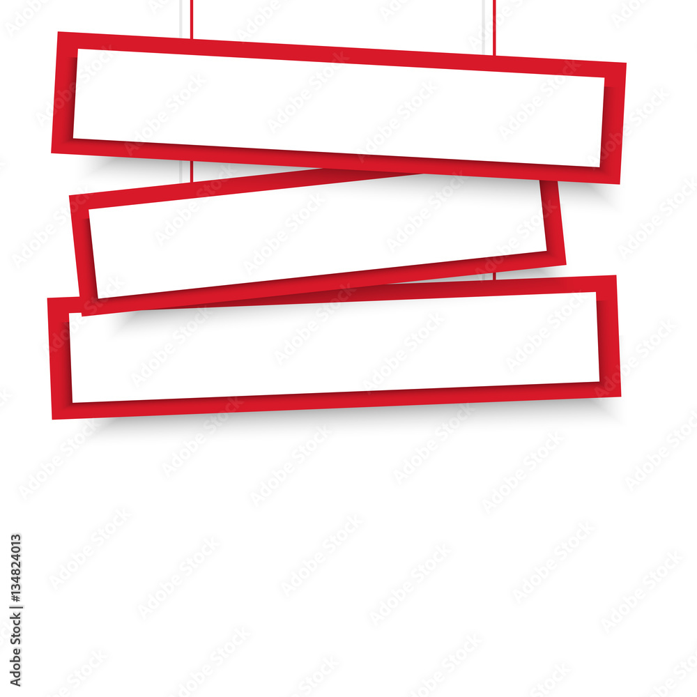 Vector blank red 3 Line wonky hanging banners. Vector illustration Vector blank red 3 Line wonky hanging banners. Vector illustration