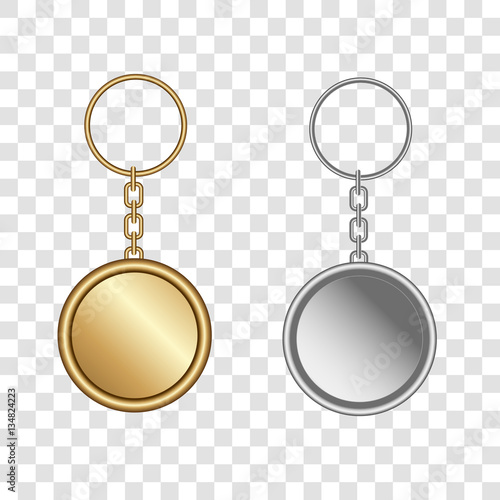 Gold and silver key chain pendants mockup. Blank template for corporate identity. Vector illustration