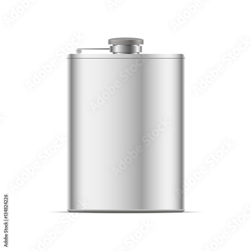 Realistic metal hip flask . Vector illustration