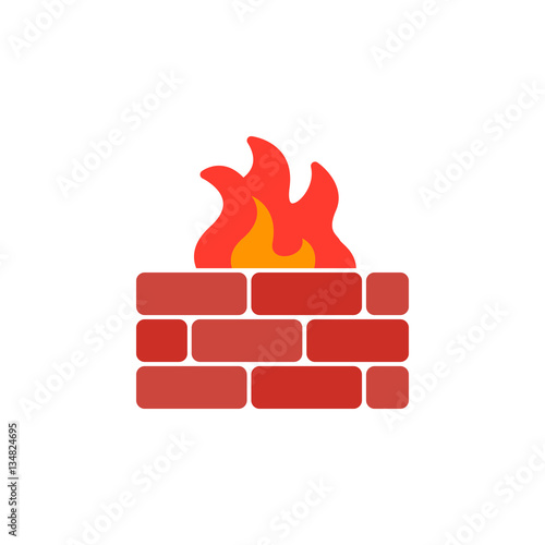 Brick wall and fire icon vector, filled flat sign, solid colorful pictogram isolated on white. Firewall symbol, logo illustration photo