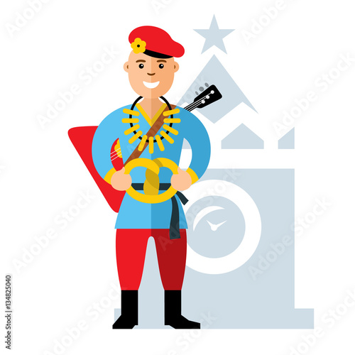 Vector Russian balalaika player. Flat style colorful Cartoon illustration.