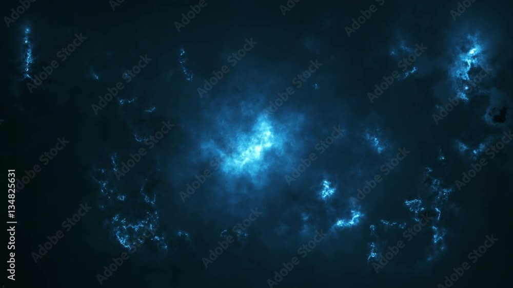 severe thunderstorm clouds at night with lightning, Energy Background. abstract smoke & fume. Epic blue luminous background for your intro with space for your logo or text.