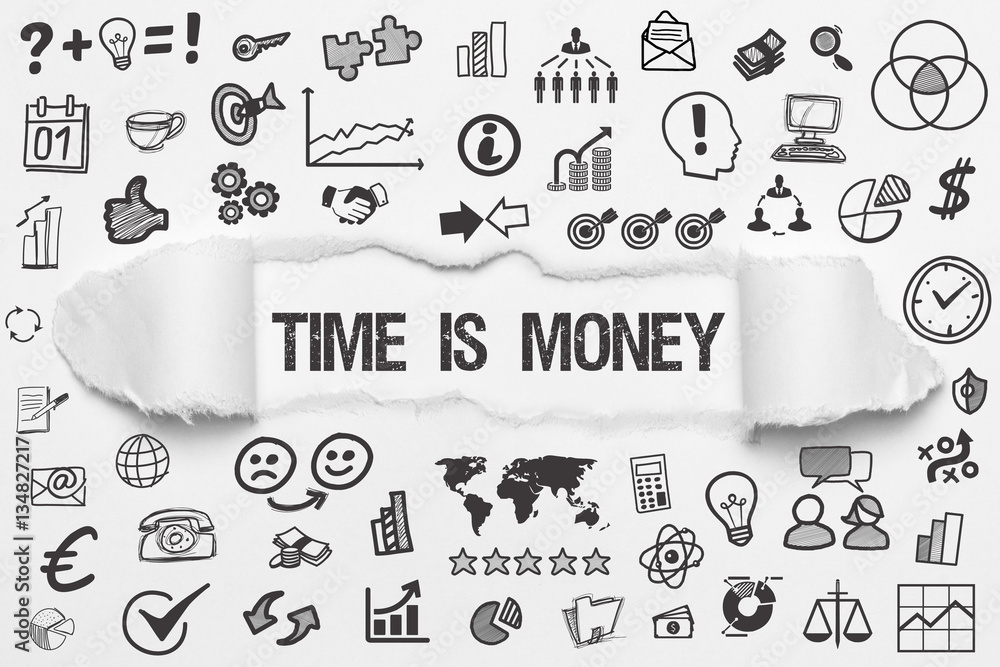 Time is Money / weißes Papier mit Symbole
