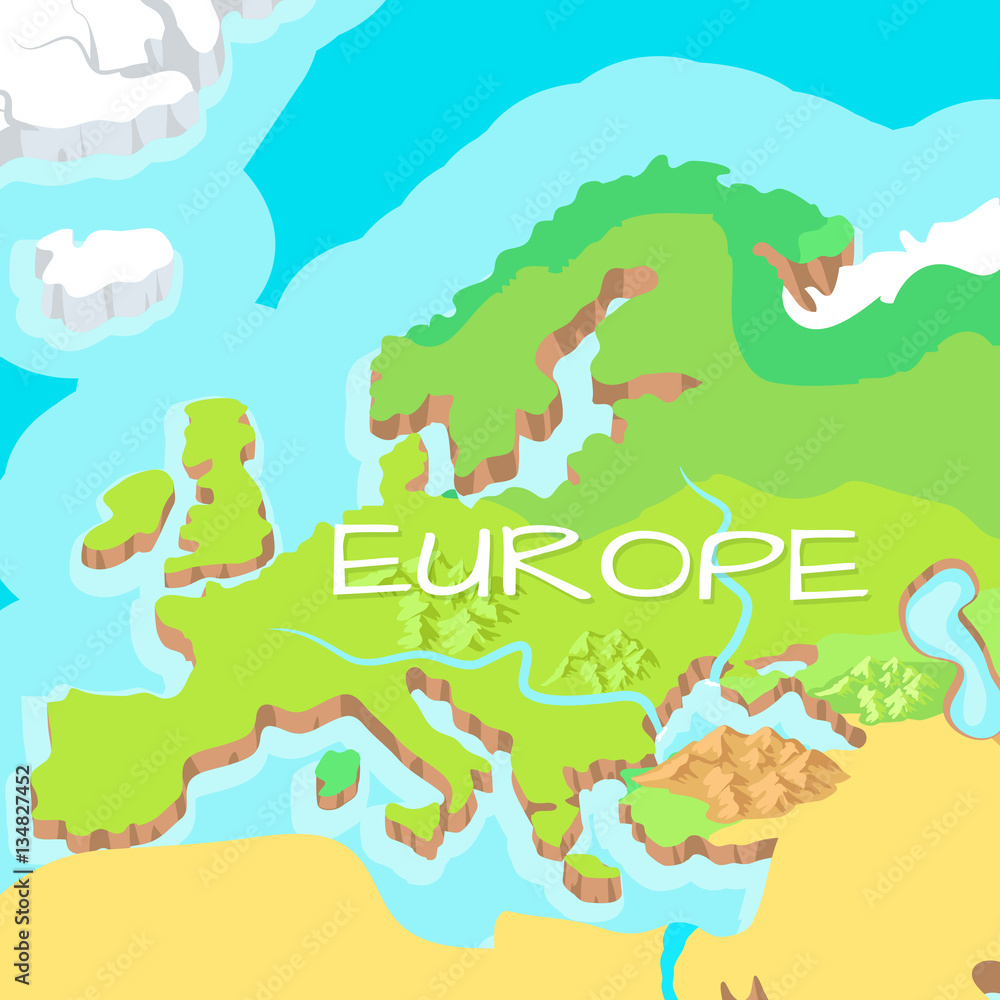 Europe Mainland Vector Cartoon Relief Map  