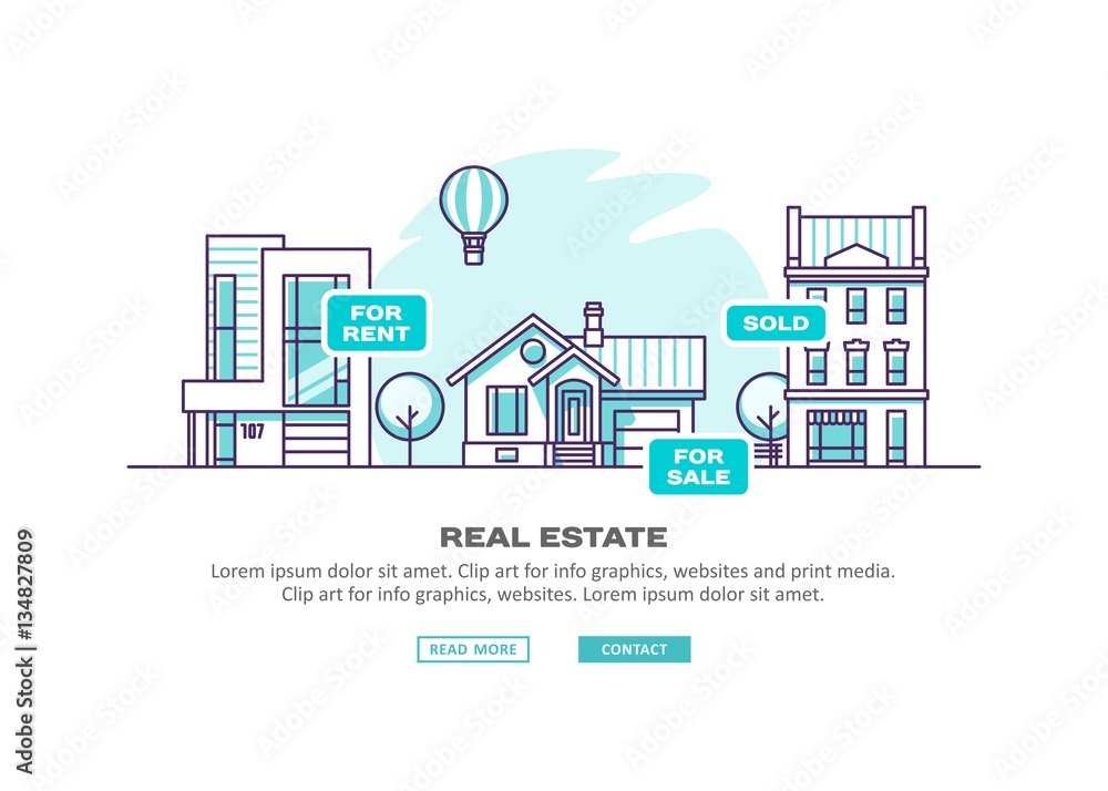 Real estate business concept with houses. Vector illustration. Stock ...