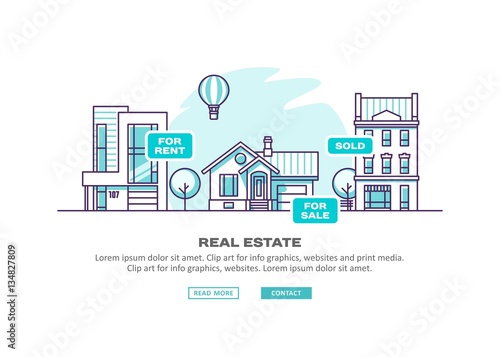 Real estate business concept with houses. Vector illustration.