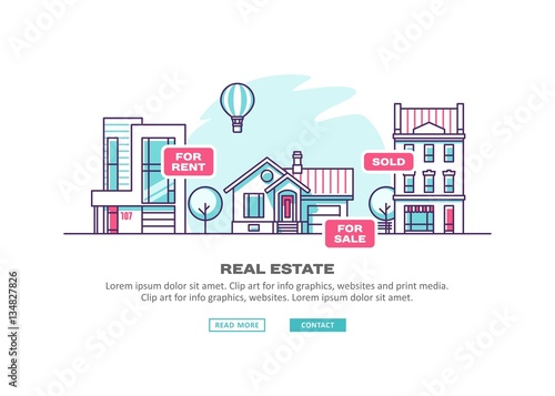 Real estate business concept with houses. Vector illustration.