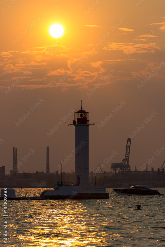 Lighthouse at sunset on the Black Sea