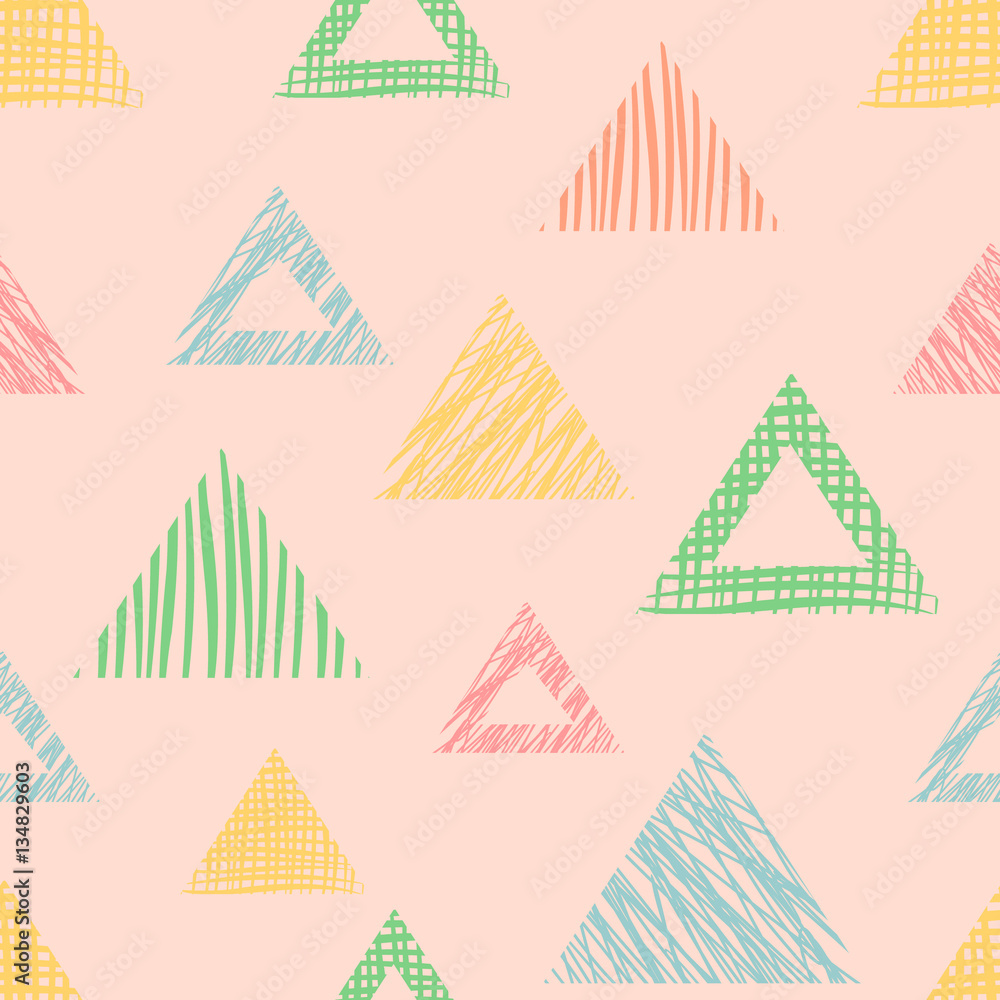 Seamless vector geometrical pattern with triangle, endless background with hand drawn textured geometric figures. Graphic illustration Template for wrapping, web backgrounds, wallpaper Seamless vector geometrical pattern with triangle, endless background with hand drawn textured geometric figures. Graphic illustration Template for wrapping, web backgrounds, wallpaper