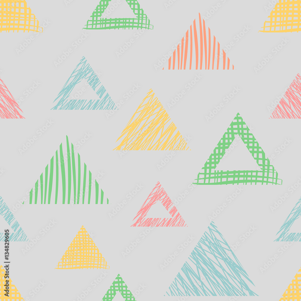 Seamless vector geometrical pattern with triangle, endless background with hand drawn textured geometric figures. Graphic illustration Template for wrapping, web backgrounds, wallpaper